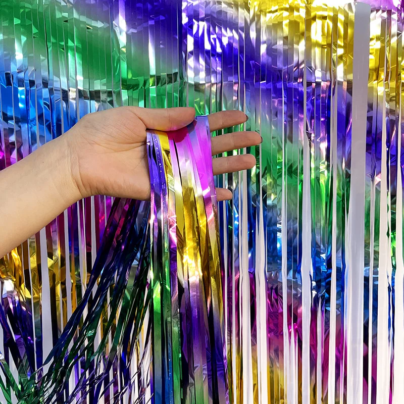 1x2m Gradient Rain Curtain Metallic Tinsel Foil Fringe Curtain Backdrop Party Backdrop Rain Curtain birthday Party Decorations