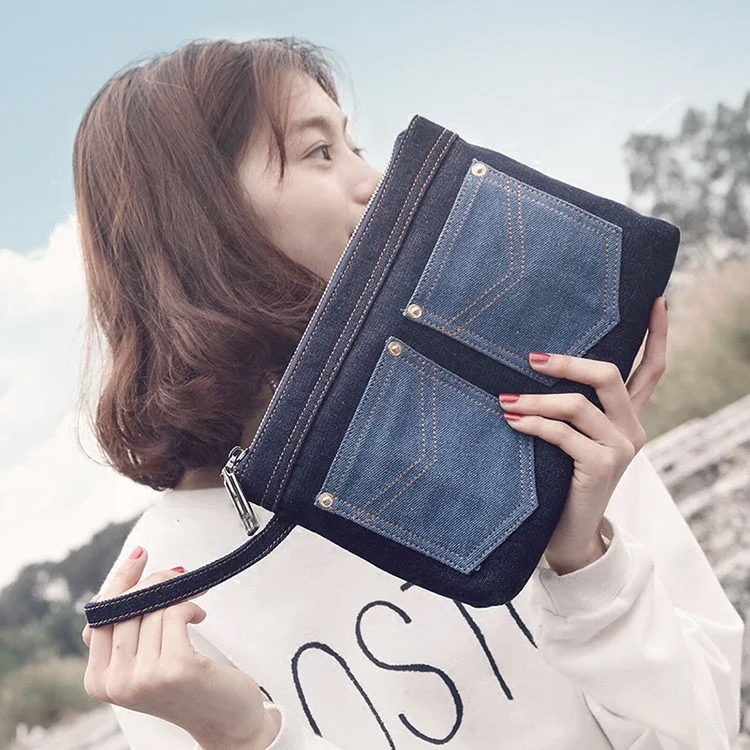 New personality style ladies denim clutch bag summer recreational and contracted mobile phone bag