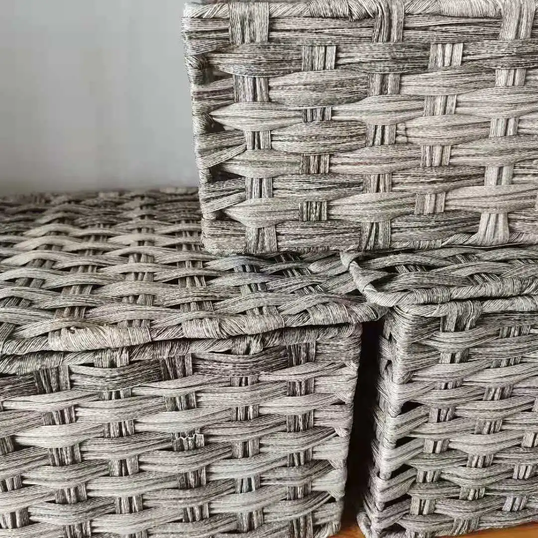 Оптовая продажа, домашняя серая кухонная плетеная корзина для хранения овощей, коробка для хранения с крышками