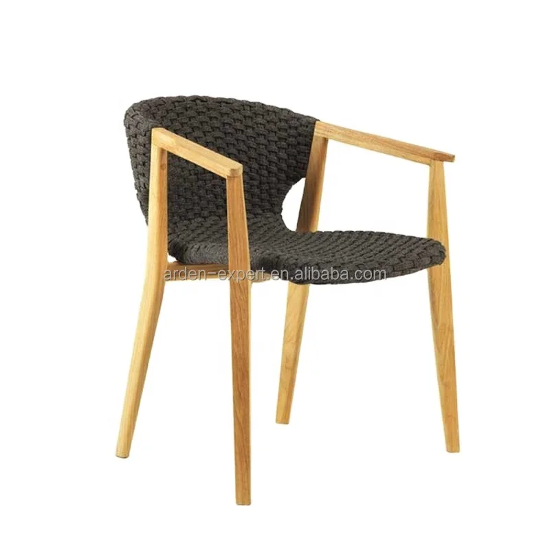 Hot Sale Leisure Teak Outdoor Furniture Teak Wood Dining Rope Garden Woven Chair