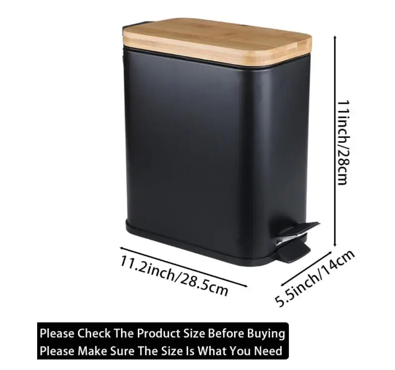 Rectangular Trash Can with Lid Soft Close 5 Liter 1.3 Gallon Slim Foot Pedal Garbage Container Bin with Removable Plastic