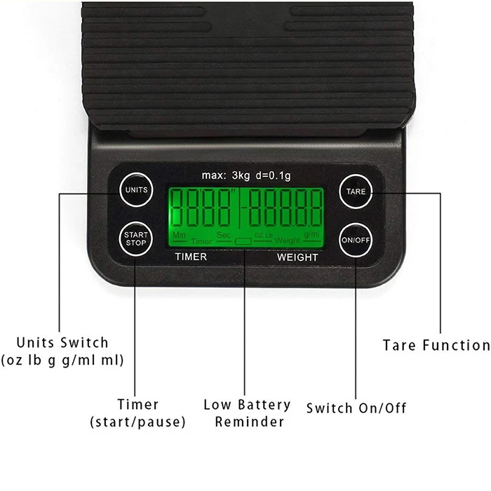 J&R Guangdong Top Quality Multifunction High Accuracy 3000 g Gram Electronic Balance Digital Kitchen Food Weighing Scale