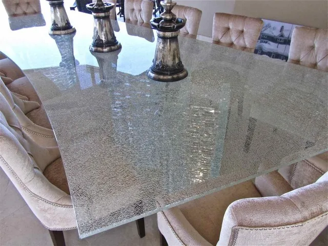 8+8mm America Popular Cracked Ice Laminated Glass Table Top