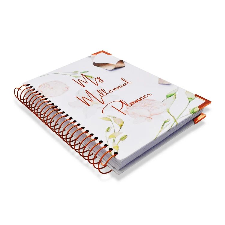 Free sample Catalogue Custom printing rose gold foil spiral Organizer Hardcover journal diary Notebook wedding