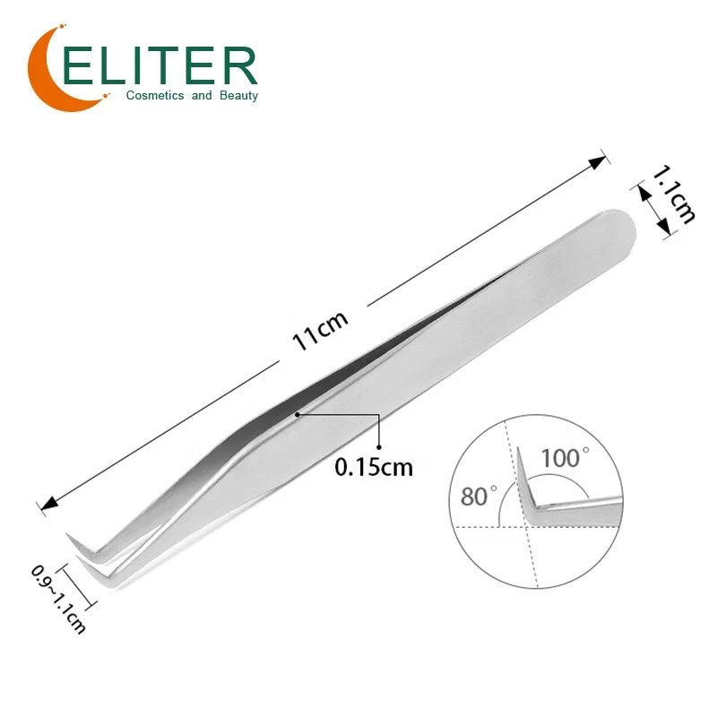 ELITER 0/80/90 Degree In Stock Eyelash Tweezers Grip Gold Matte Eyelash Tweezers Eyelash Kit With Tweezer