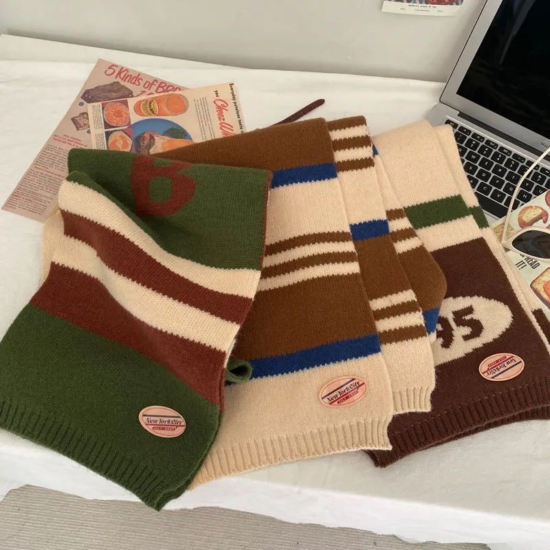 Latest winter woolen unisex scarf jacquard striped thickened warmth soft Knitted scarf