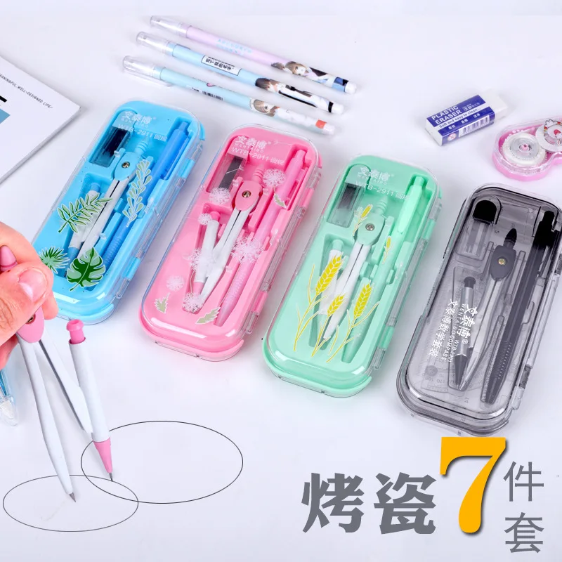 7pcs Combination Ruler Sets Triangle Protractor Student Rulers Stationery Learning Math Drawing Drafting Tool School Supplies