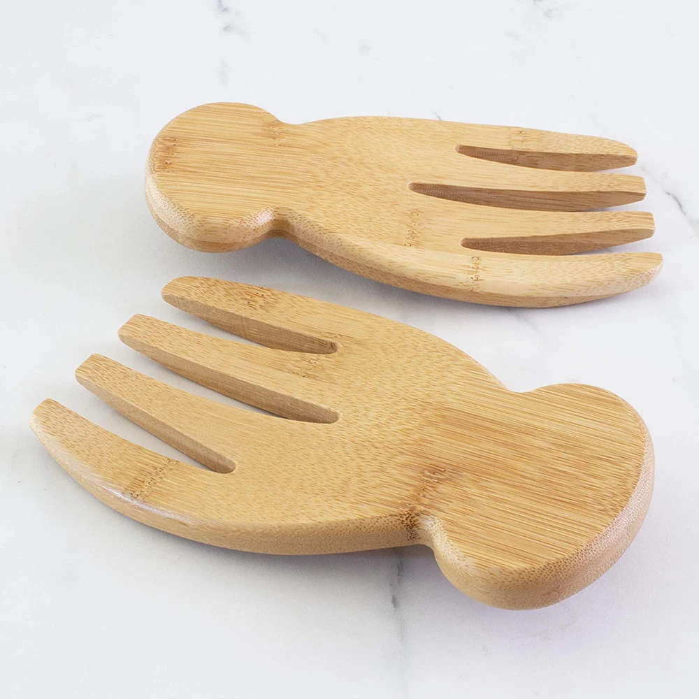 Bamboo Salad Hands Salad Server Set of 2 Kitchen Helper for Salad Mixing and Serving