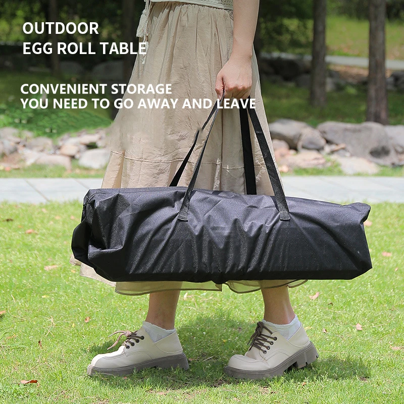 Outdoor Beach Fishing Portable Lightweight Folding Driving Trip  Carbon Steel  Walnut Pattern Egg Roll Table