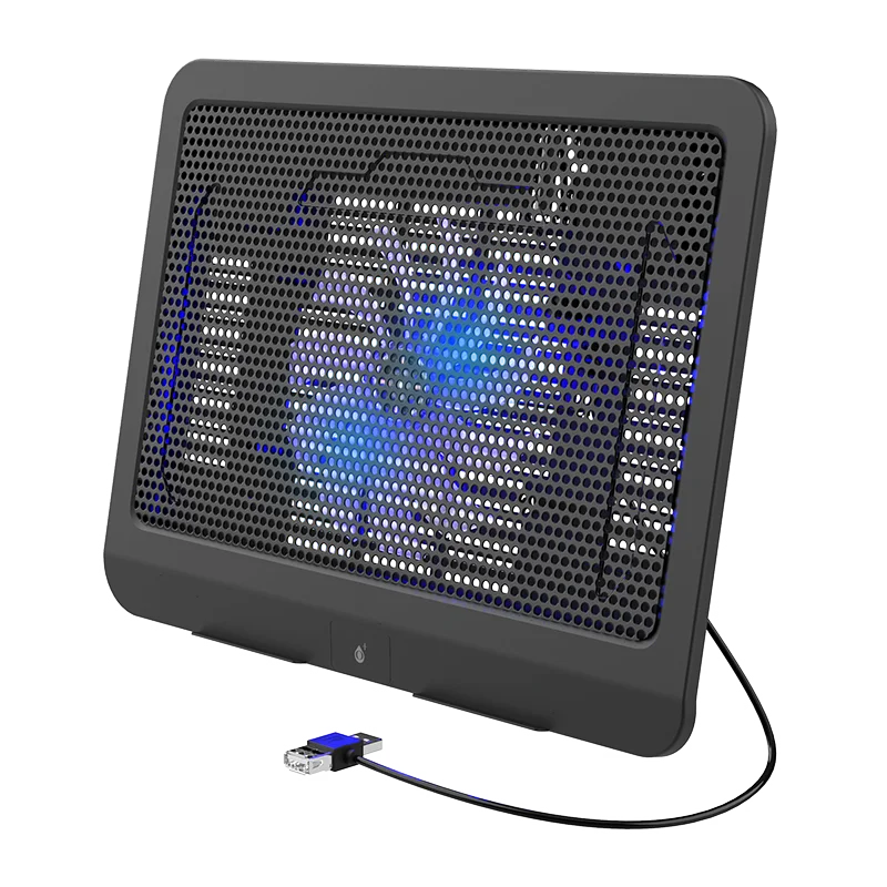 New style gaming RGB laptop cooling pad plug and play single fan air cooler stand laptop cooler with 1 fan and LED light