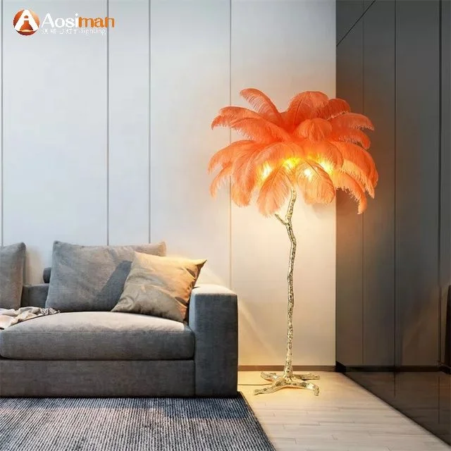 Modern Romantic Full Copper Feather Floor Lamp