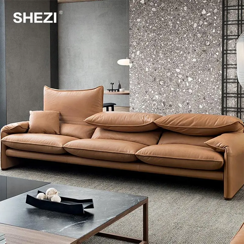 SHEZI Factory supply Maralunga luxury couch adjustable backrest sectional living room sofa set furniture leather sofa