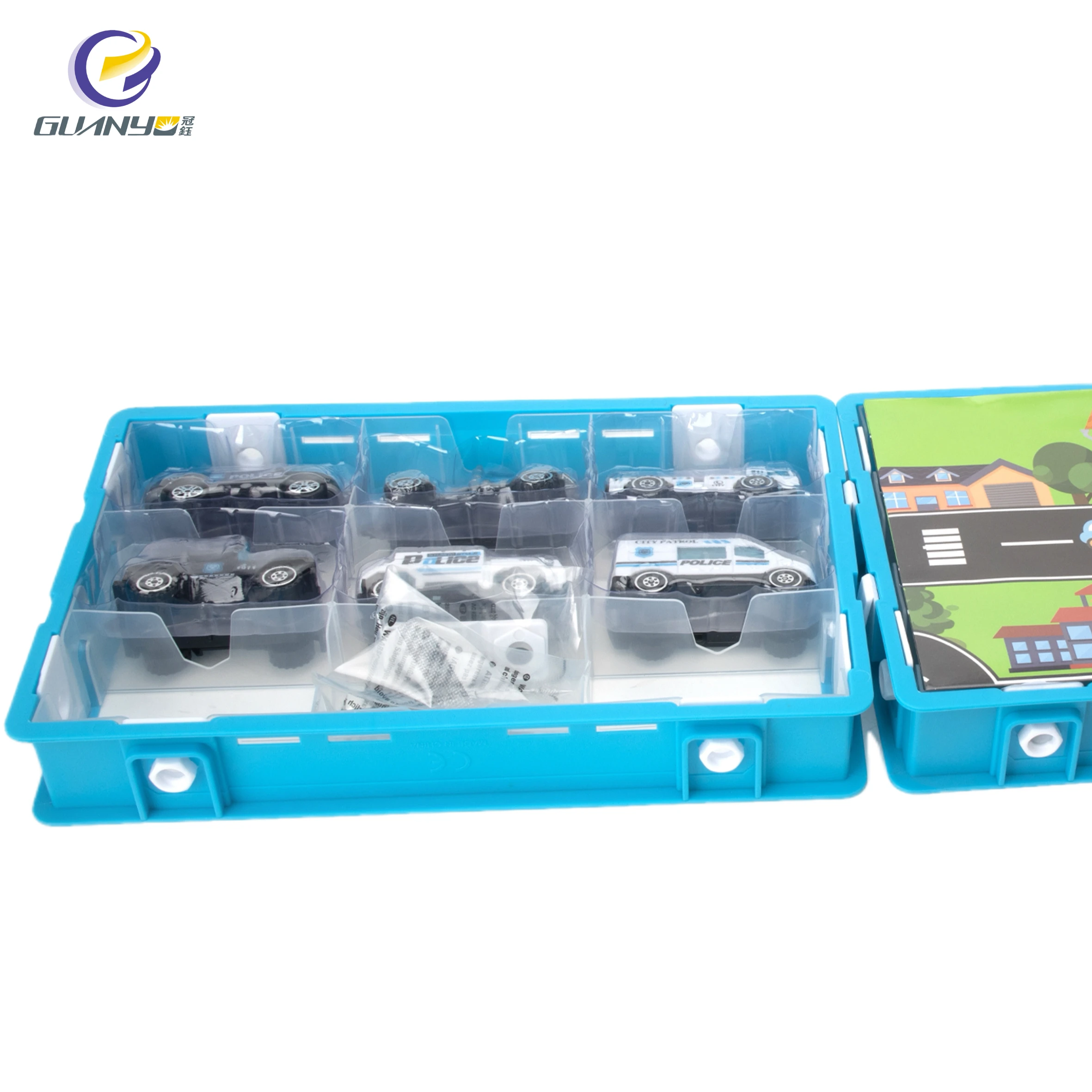 New Design Wholesale Mini Military Interesting Cartoon Police Car Toys Cute Truck Model Set With Map 6 in 1 For Kids Gift
