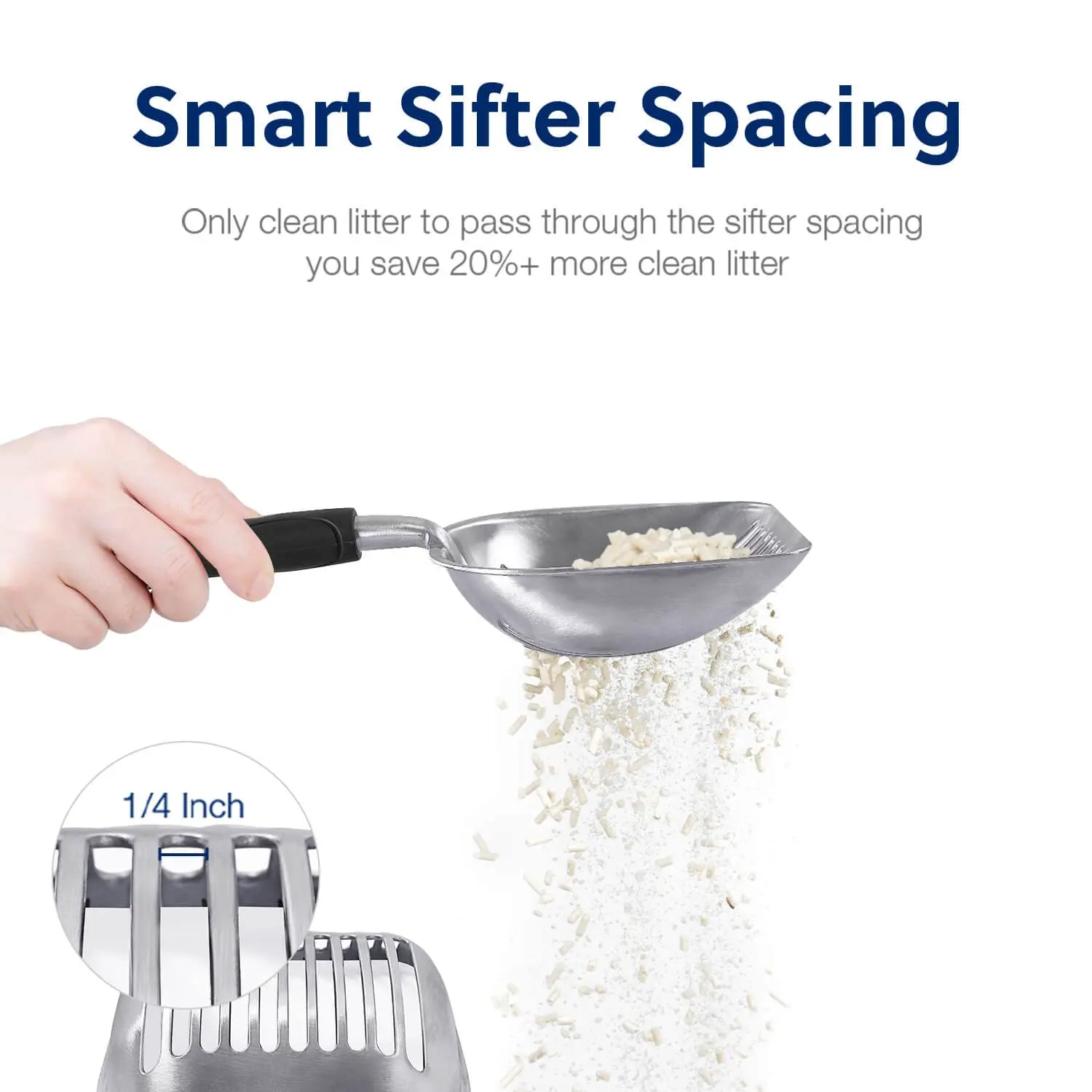 Petdom Aluminum Alloy Sifte Cat Litter Scoop With Long Handle Durable Deep Metal Cat Litter Shovel