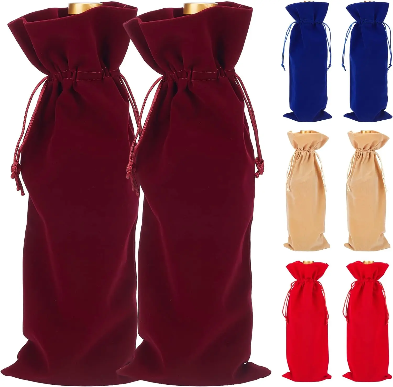 Экологически чистые бархатные пакеты для бутылок вина с логотипом на заказ, подарочные пакеты для упаковки вина с застежкой на шнурке для свадебного шампанского, ПА