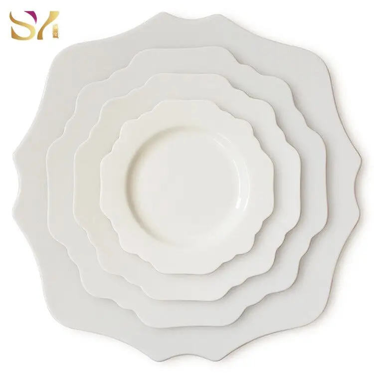 SY Dinnerware irregular white sunflower porcelain dinner sets restaurant plates