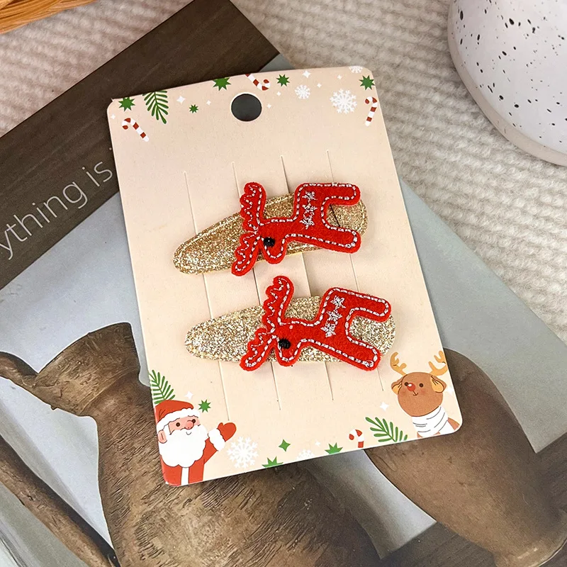 2pcs/set Wholesale Baby Girls Christmas Hair Accessories Christmas Glitter Bow Hair Clips Accessories For Kids Hair Accessories