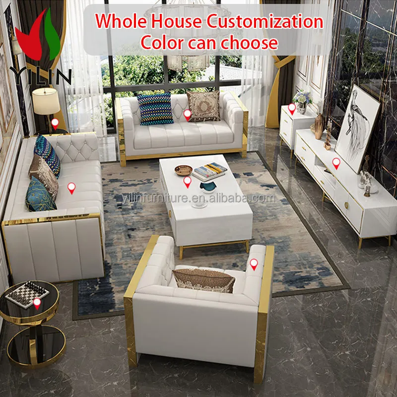 YL A109 Modern Luxury Metal Frame Sofa Set Couches Small Apartment Three Seat Living Room Sofa Set Furniture Sets Sectional Sofa