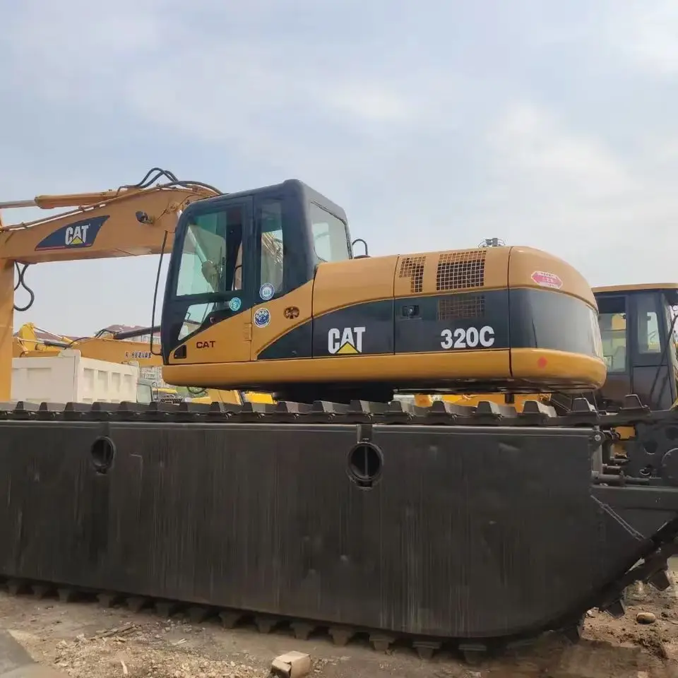 20ton caterpillar 320c Boat Digger used Amphibious Excavator with Side Pontoon for sale
