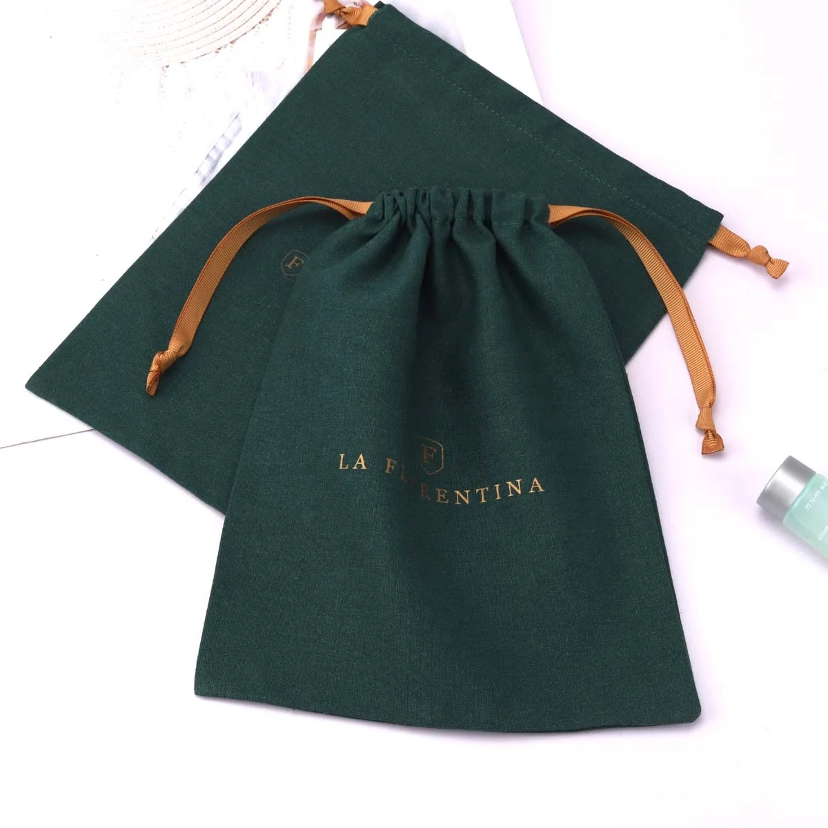 Durable Custom Logo Printing Organic Cotton Linen Drawstring Bag Clothes Hair Extension Packing Dust Cotton Pouch