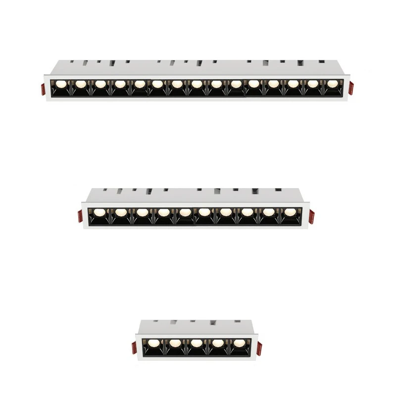 Modern Energy Saving Office  Multiple Heads Aluminum Down Light 20W LED Grille Linear Lamp Ceiling Recessed Grille Light Led