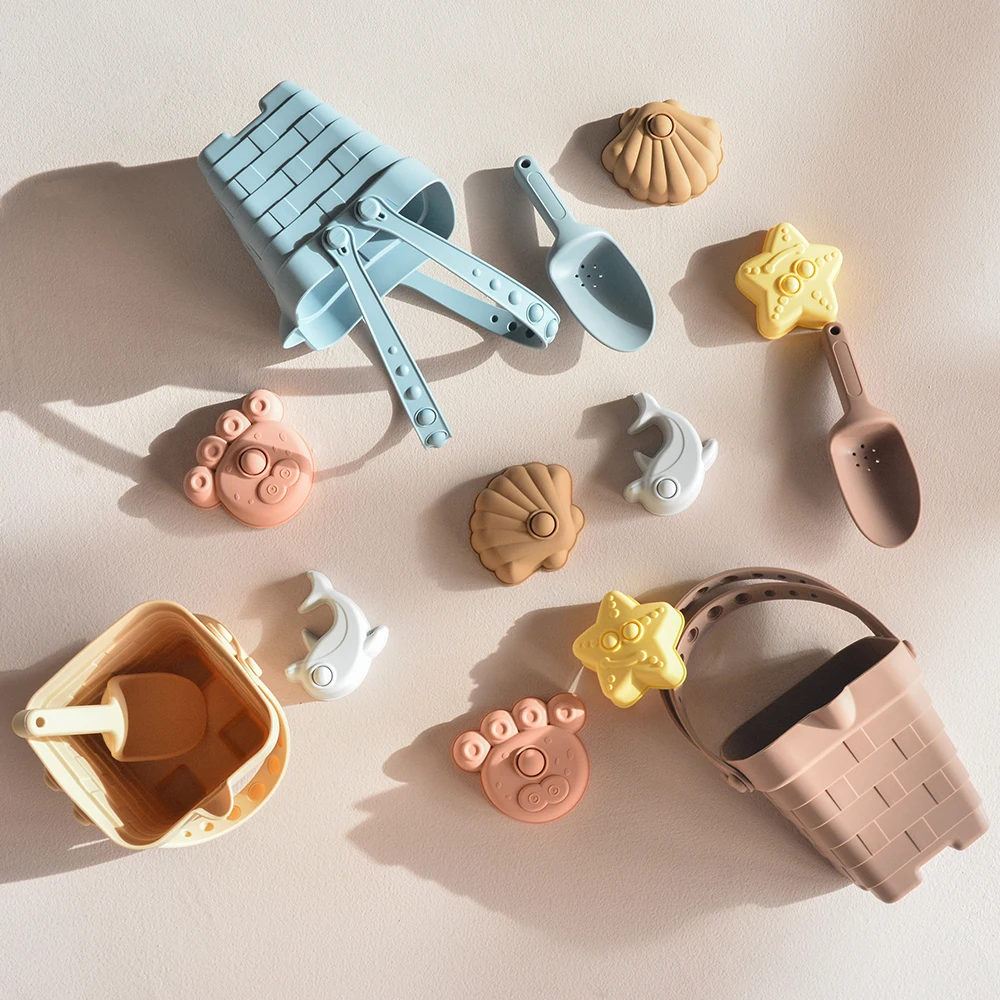 Summer Outdoor Toys silicone beach bucket outdoor kids Educational Beach Toy Silicone Bucket Pail and Spade sets