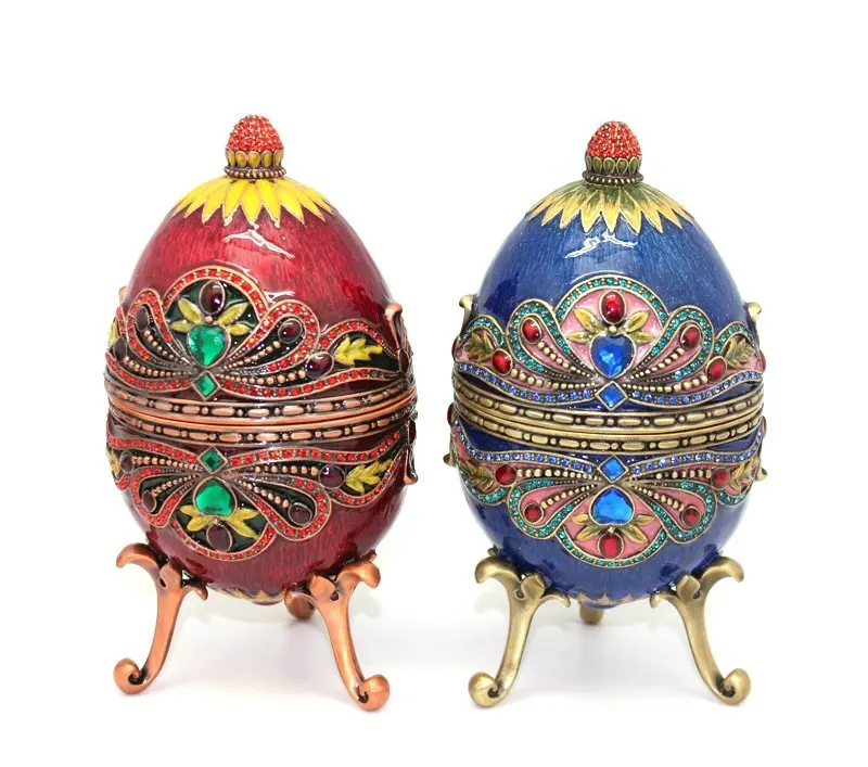 SHINNYGIFTS Royal Vintage Trinket Box Enamel Hand Painted Faberge Style Eggs Jewelry Gift Box Easter Egg
