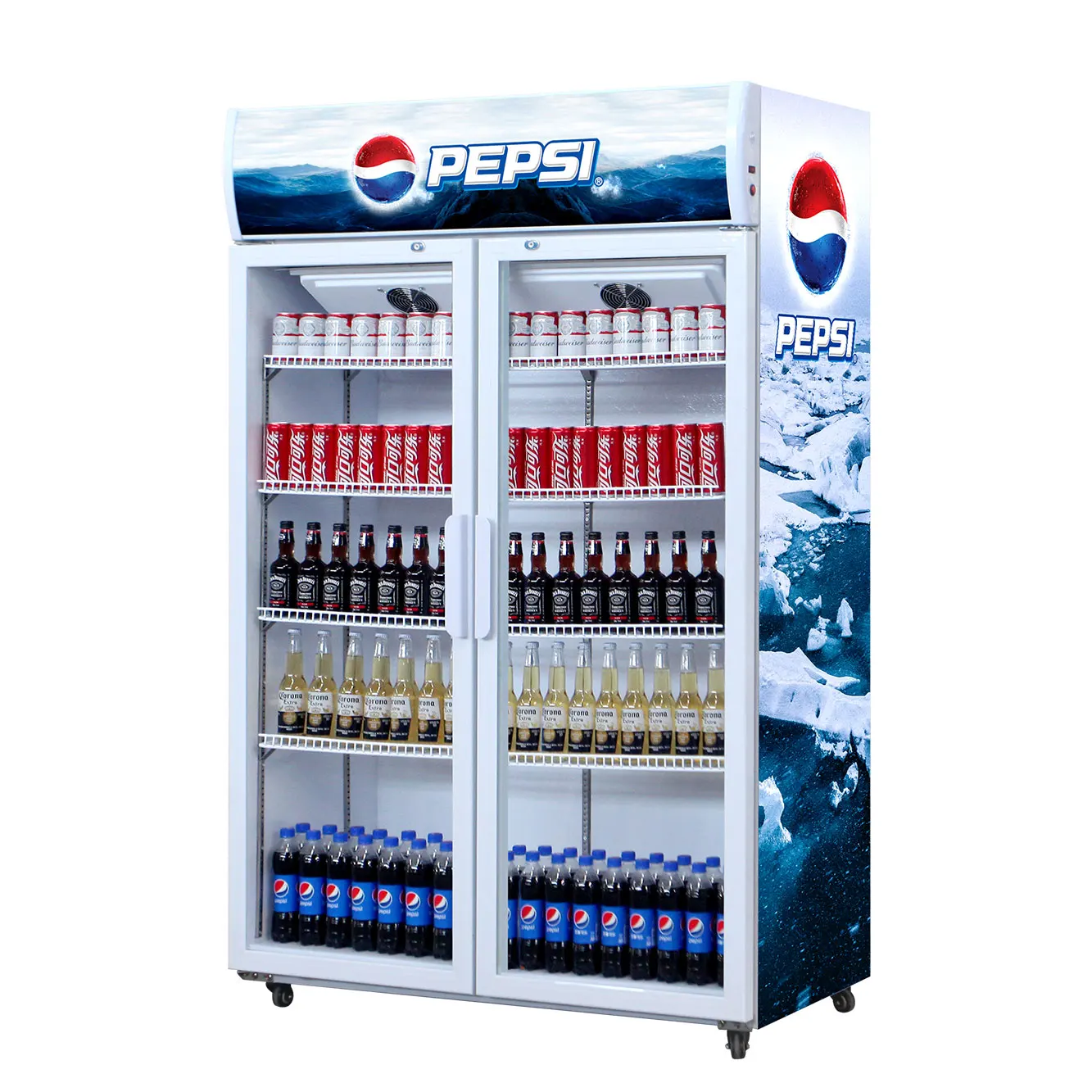 Вертикальный морозильник, 2 двери, вертикальный охладитель, дисплей, глубокая морозильная камера, стеклянная дверь, вертикальный холодильник, цена для супермаркета, оптовая продажа