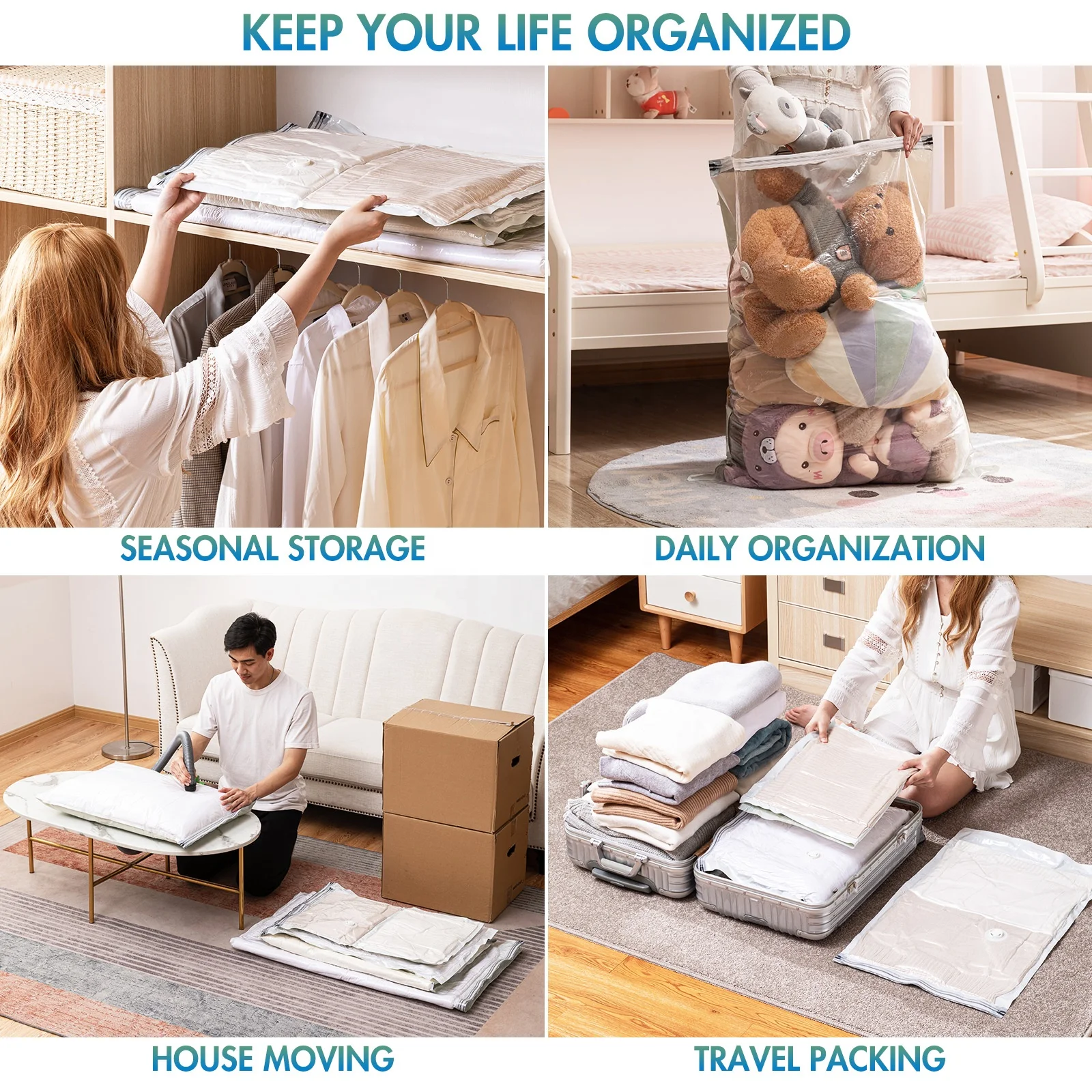 TAILI 6 PACK Plastic Zip Sealer Space Saver Bag vacuum storage bags with pump space saver vacuum bags set