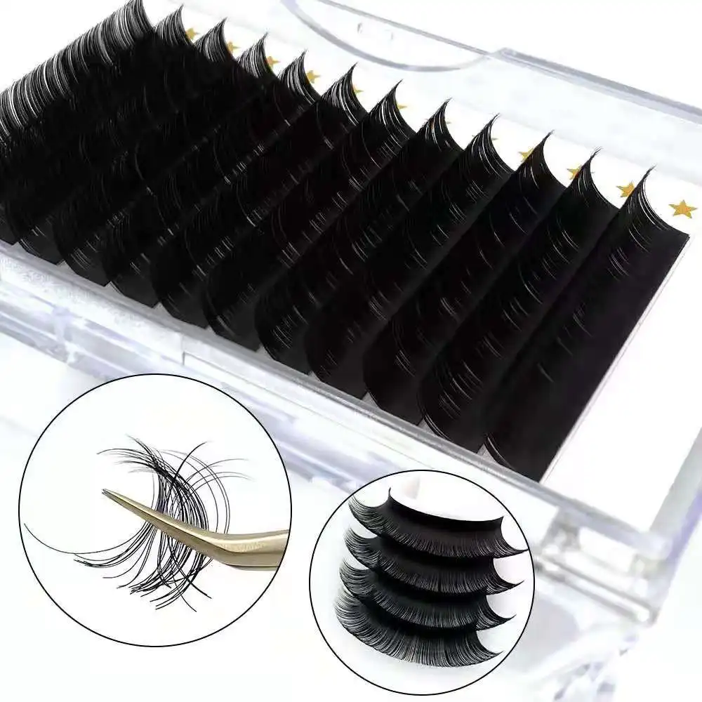 Factory Wholesale Premade Eyelash C D Curl Extension Private Label Individual Cluster Handmade Fans Eyelash Extension Korea