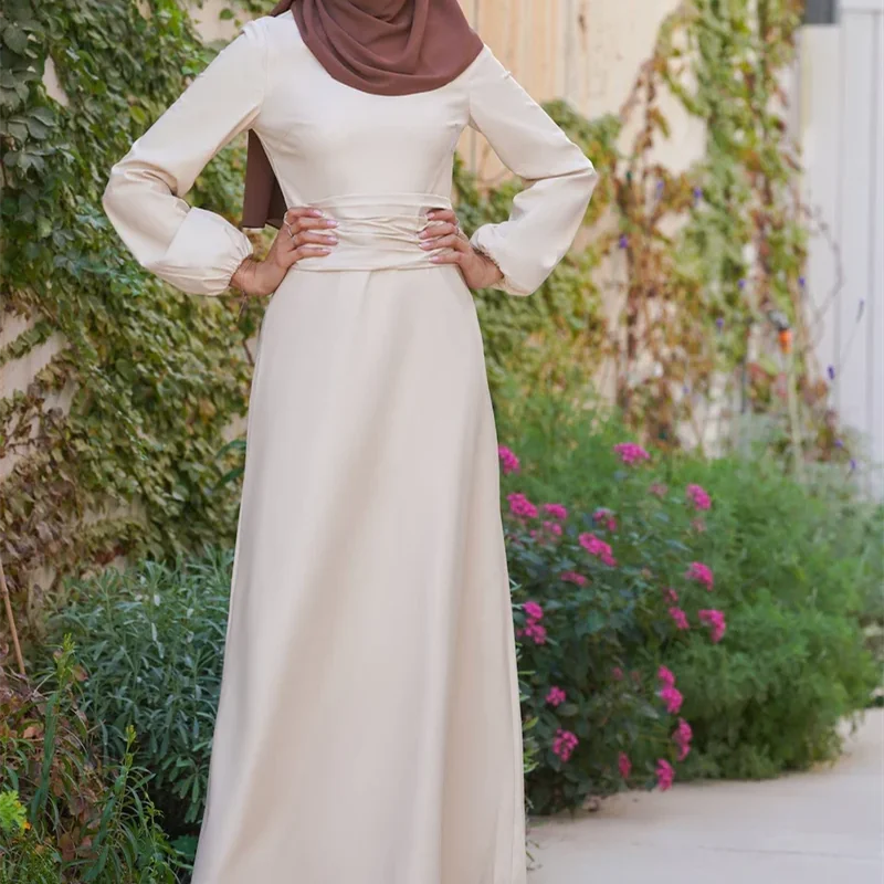 2023 Ssica New Designs High Quality Muslim Abaya Maxi Dress Belted Leather Dress Islamic Clothing  Winter Abaya For Women