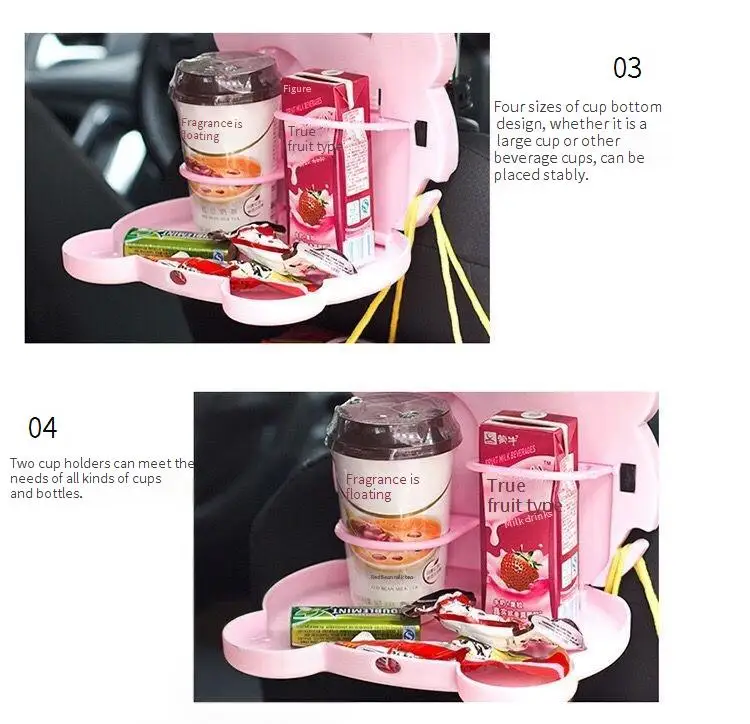 Car Dining Tray Car Interior Accessories 23.5*19CM Car Drink Holder Backseat Cup Holder Folding Cartoon Dining Tray
