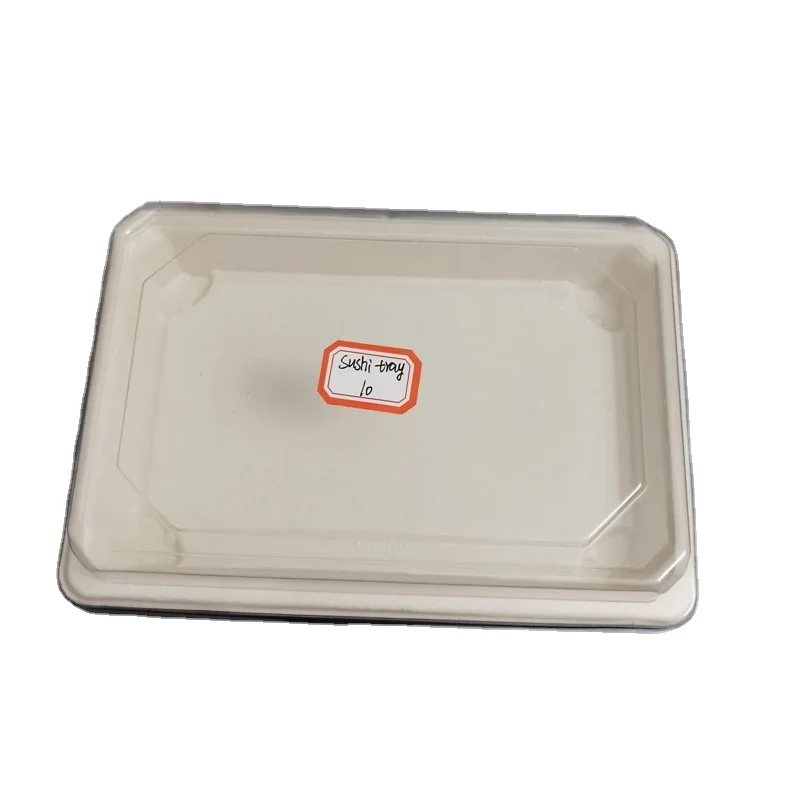 Manufacturer Price Biodegradable Microwavable Sugarcane Bagasse Eco-Friendly Food Grade Food Container Sushi Tray With Pet Lid