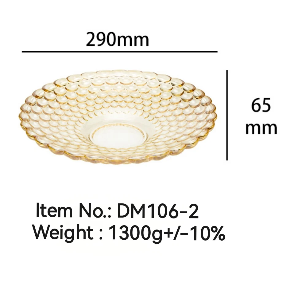 Wholesale 29cm Glass Fruit Tray Beaded Electroplated Golden Amber Luxury Round Wedding Candy Platter Pastry Plate Dim Sum Dish