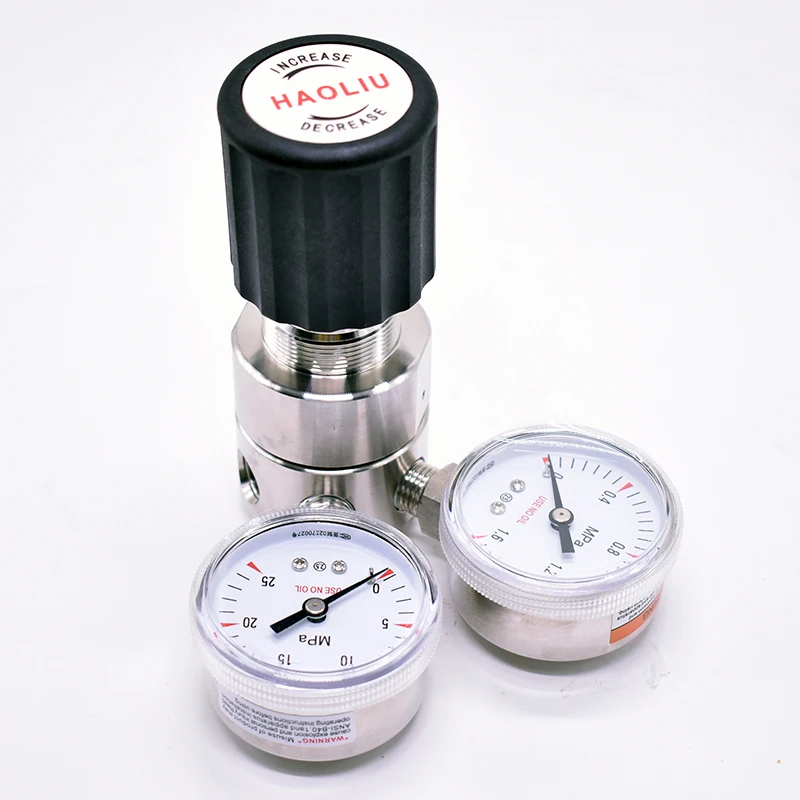 Stainless Steel High Pressure Laboratory 1/4npt 1/2npt Air Helium Co2 Cl2 1st Stage Double Gauge Nitrogen Gas Pressure Regulator