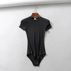Wholesale cotton short sleeve sexy women bodysuit tops solid tight bodysuits for ladies