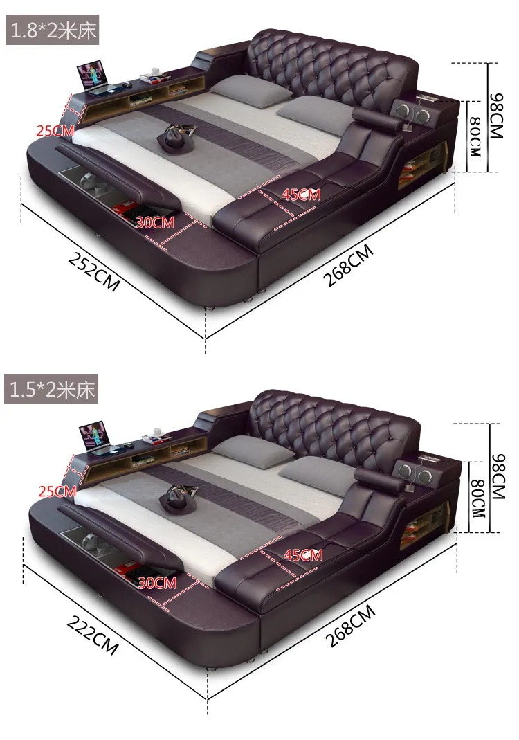 CBMmart Audio Massage Double 1 M 8 Soft Master Bedroom Functional Tatami Bed Multifunctional Leather Bed