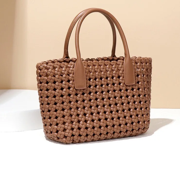 Luxury braided leather tote bags 2 pieces of set girls women handmade PU leather weave shoulder Bag Female Handbags and Purses