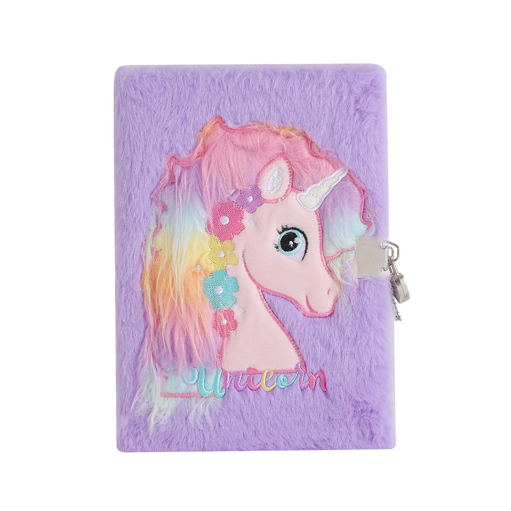 2023 Cute Diary Cartoon Animal Unicorn Plush Notebook Unicorn Plush Notebook With Lock  For Gift  Kids