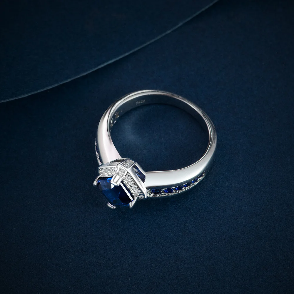 Fine Jewelry Rings 925 Sterling Silver Asscher Cut 6*6MM Cubic Zirconia Sapphire Ring