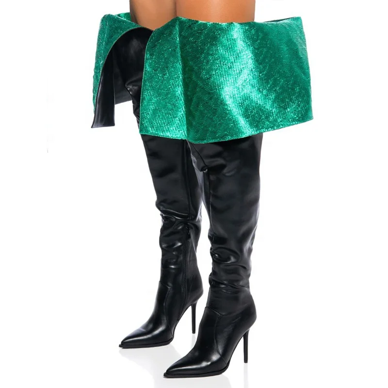 Hot Sales Over Knee High Boots Side Zipper Pointed Toe Stiletto High Heels Long Booties Women Shoes