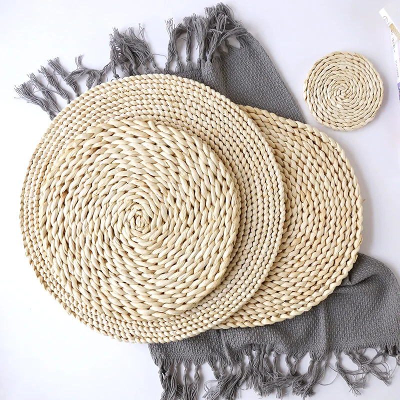 Japanese-style home natural corn husk handmade straw woven rattan placemats wholesale table mat