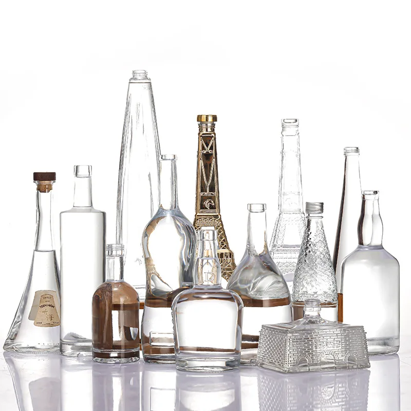 Customized Logo Shape Closures 750ml Empty Unique Brandy Whiskey Vodka Liquor Alcohol Glass Bottle For Liquor With Cap