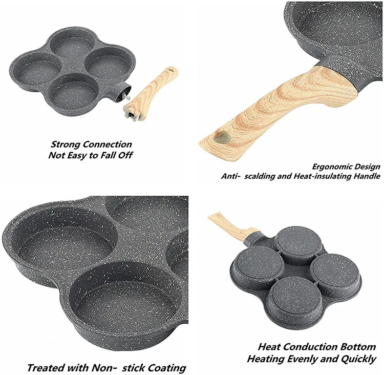 4 hole Nonstick Egg Frying Pan 4 in 1 Divided Frying Grill Pan Pancake Omelette Pans Aluminium Alloy Fried Egg Cooker