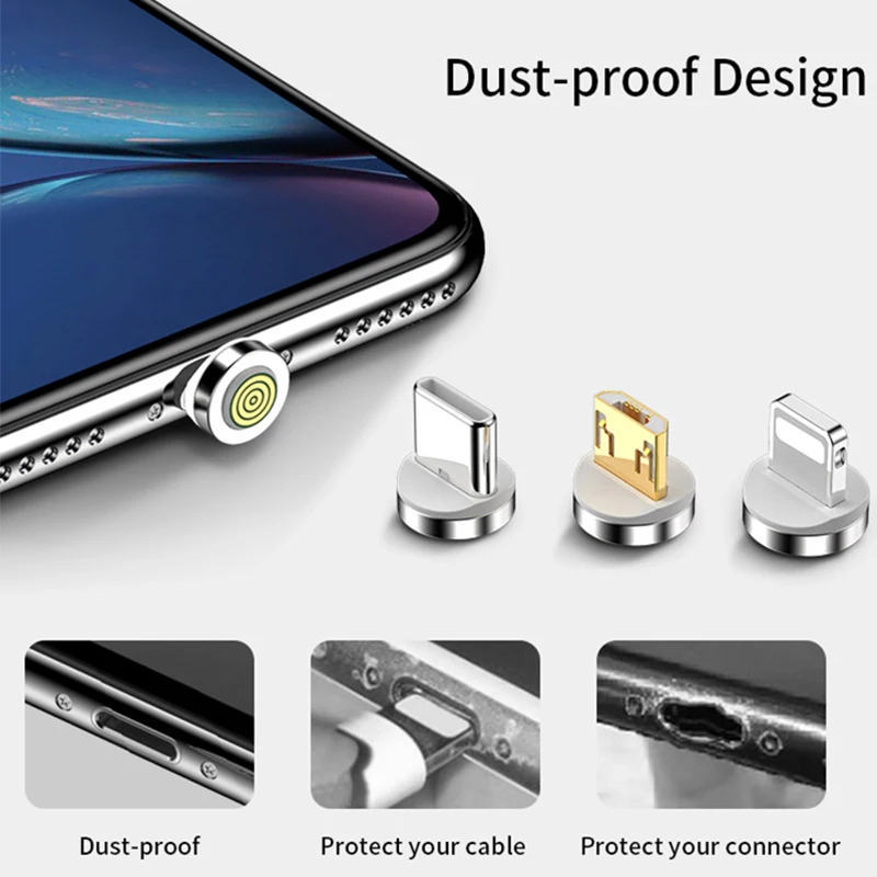 Great quality 1m Quick Charger Magnet Cord nylon braided Micro/Lightning Connector/Type-c cable Led magnetic Cables for iphone