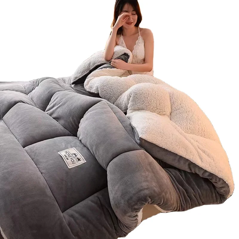 King size weighted ultra soft warm lamb wool coral bedding fleece blanket for winter