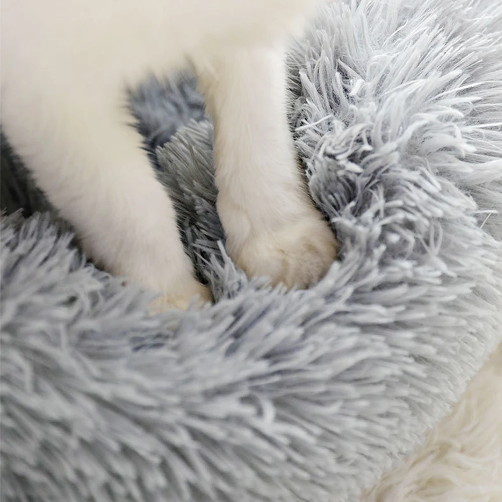 Manufacture Pet Accessories Cat Washable Large Donut Round Plush Sofa dog Luxury Rest improved Sleep Faux Fur Dog Bed