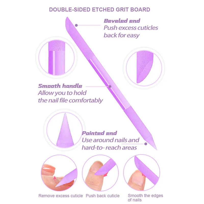 3 in 1Crystal Glass Double Sided Angled Cuticle Filing Pusher Nail File Care Tool Pedicure Manicure Stick Cuticle Remover