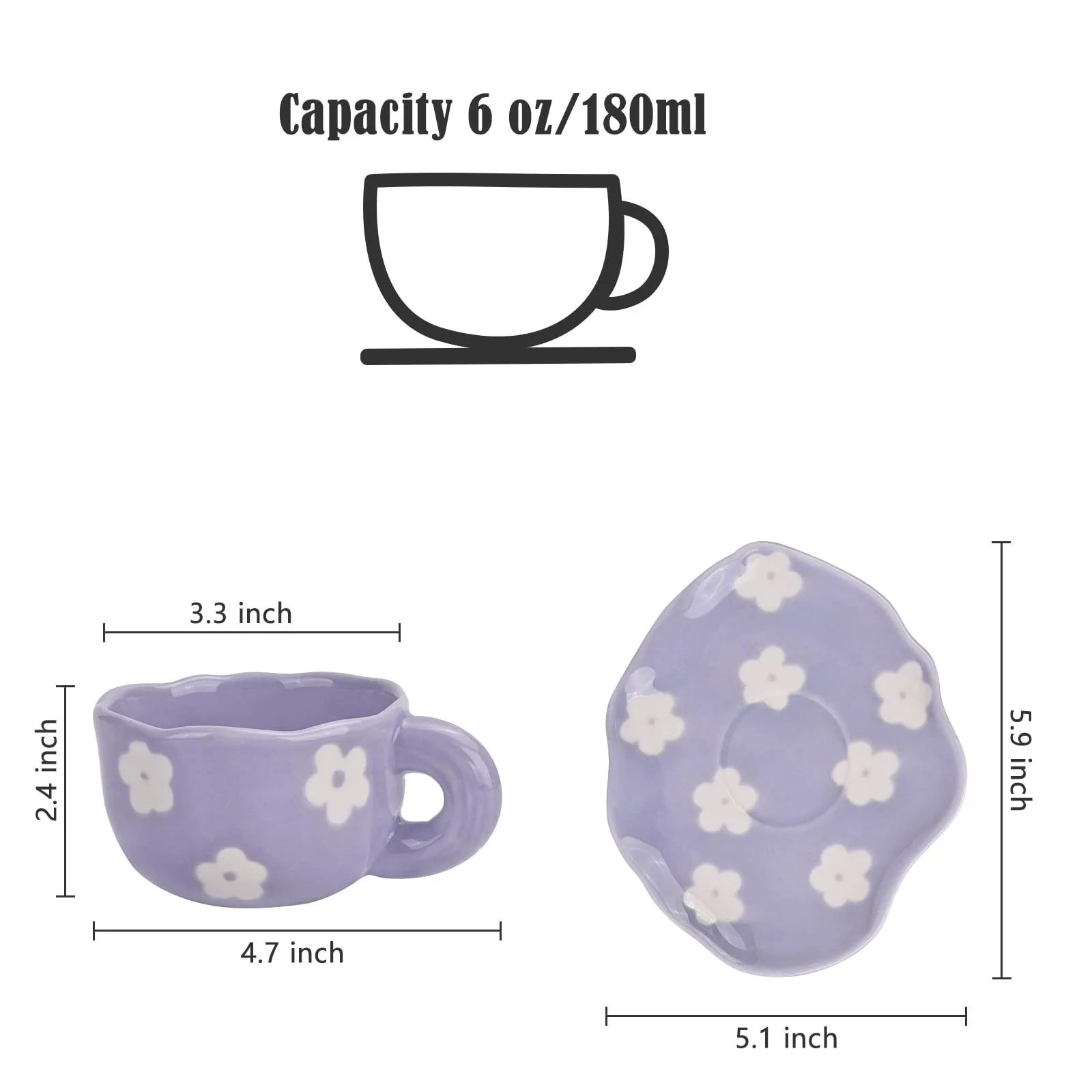 Ins Style Ceramic Hand Kneaded Coffee Cup and Saucer Set Irregular Saucer Cups for Office and Home