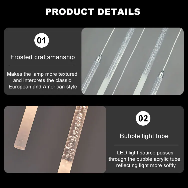Creative 10 Luminous acrylic hanging long tube pendant light chandeliers for wedding decor